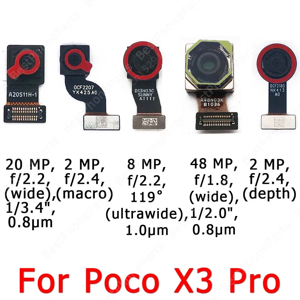 For Xiaomi Mi Poco X3 Pro NFC Backside Frontal Back Front Facing Rear Selfie View Camera Module Small Flex Spare Parts