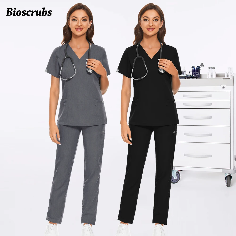 

Multicolor High quality Clinical Scrubs Set Medical Doctor Uniform Pockets Top+Pants Nursing Workwear Women Men Dentist Overalls