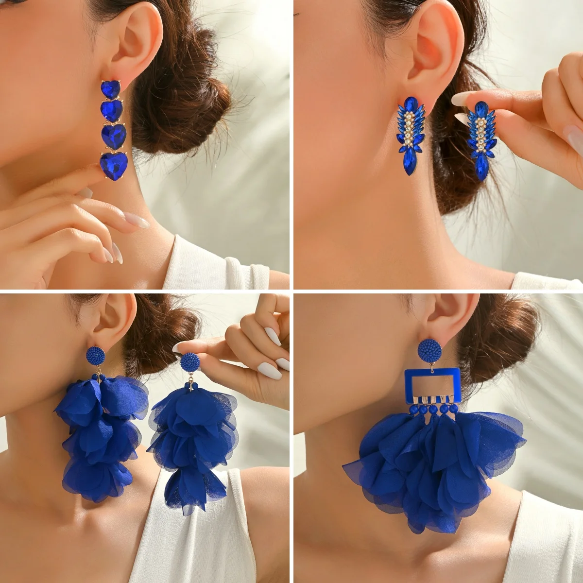 1 Pair Fashion Exaggerated Klein Blue Rhinestone Earrings for Women Elegant Luxury Jewelry Party Prom Accessories