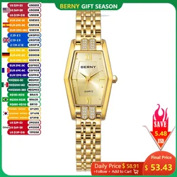 BERNY Gold Watch for Women Full Stainless Steel Quartz Women's Watches Casual Luxury Fashion Waterproof Ladies Wristwatches