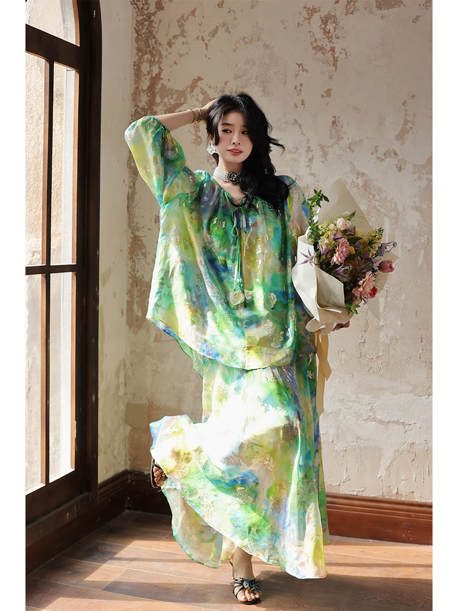 

Комплект Dangdang een Wild Fairy T: женская юбка из 100% шелка Gold Skin Qioji Haircut, оригинальный дизайн L...