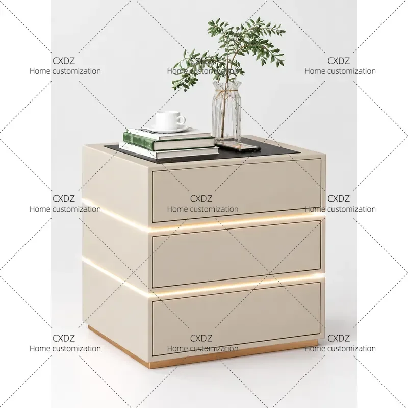 Smart Bedside Table Solid Wood Modern Minimalist Wireless Charging Lamp Fingerprint Lock Bluetooth Speaker Nightstand