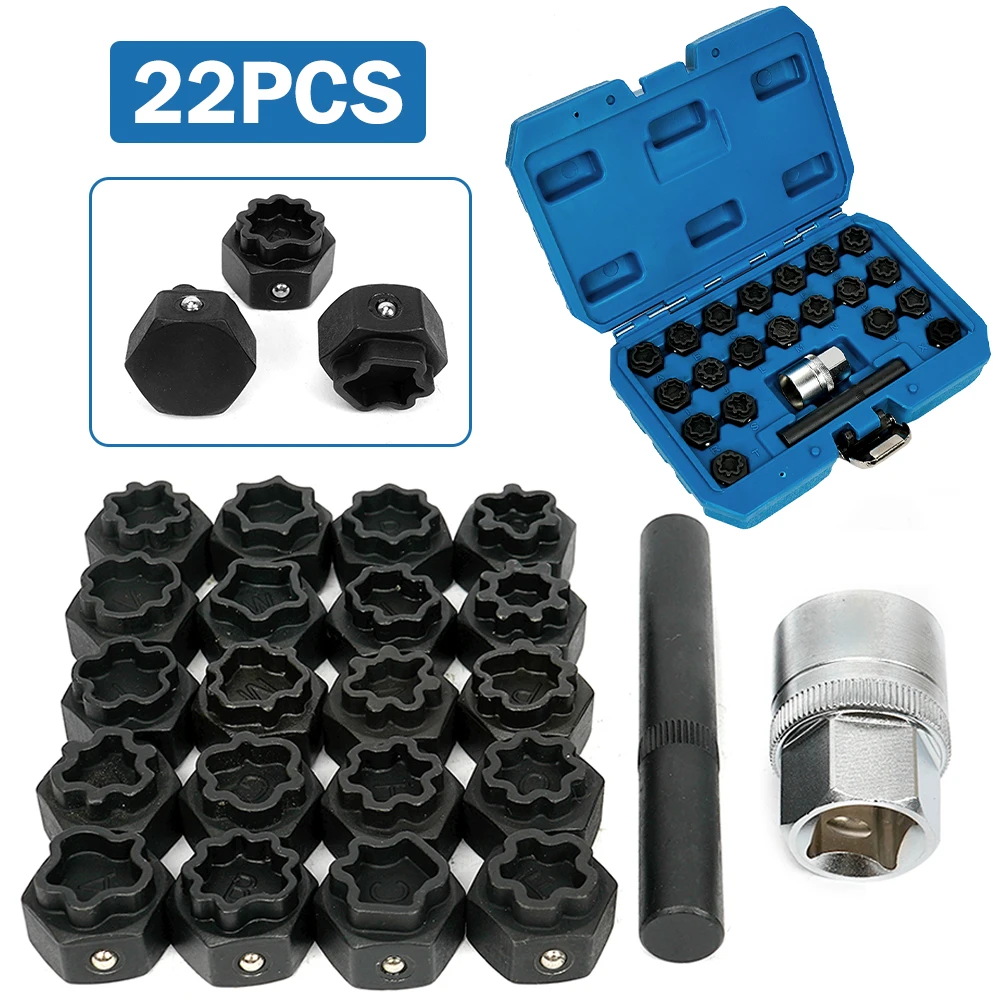 22Pcs Wheel Locking Lug Nut Key Anti-theft Tool for Audi with Adapter Bolt Nut Key Removal Tool Set Socket Remover Set Kit