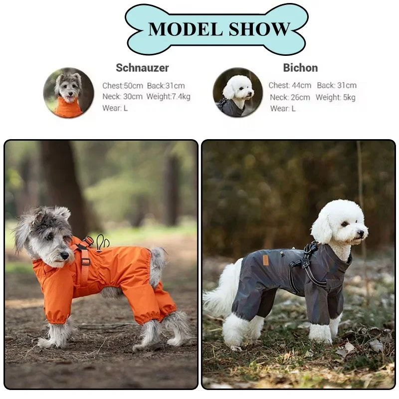 Hunde-Regenmantel mit Geschirr, wasserdichte Jacke für kleine Hunde, verstellbarer, reflektierender Hunde-Regenoverall, vierbeiniger Regenmantel für Haustiere. – Detail 12
