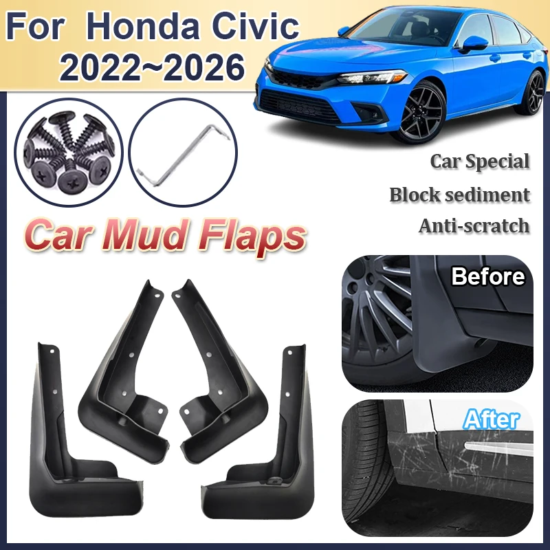 

Брызговики для Honda Civic 10-го поколения (FL Liftback) 2022-2026: передние и задние защитные накладки на колесные арки, аксессуары