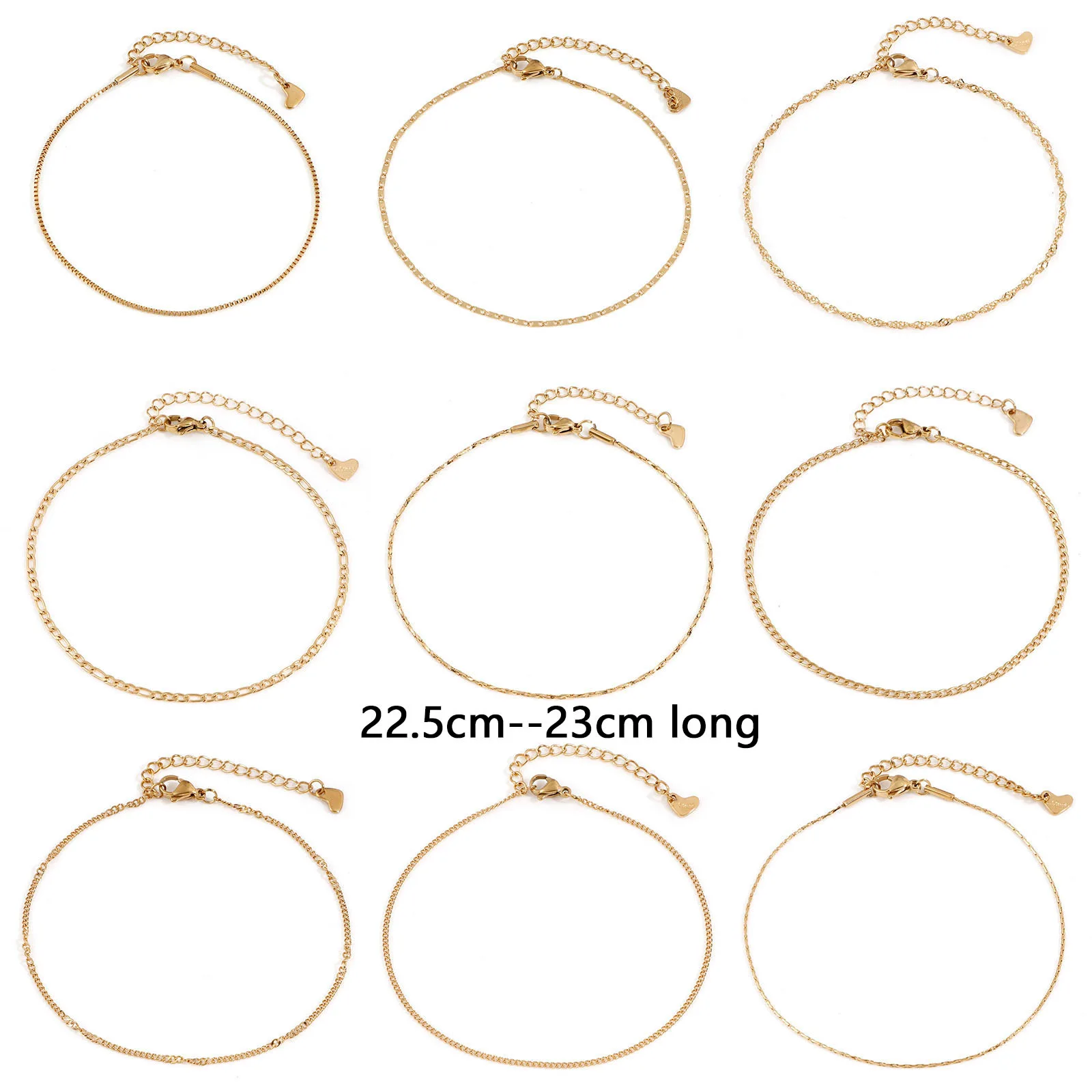 304 Stainless Steel Anklet Silver Color Gold Color For Women Summer Beach Leg Chain Anklet Jewelry 22.5cm(8 7/8