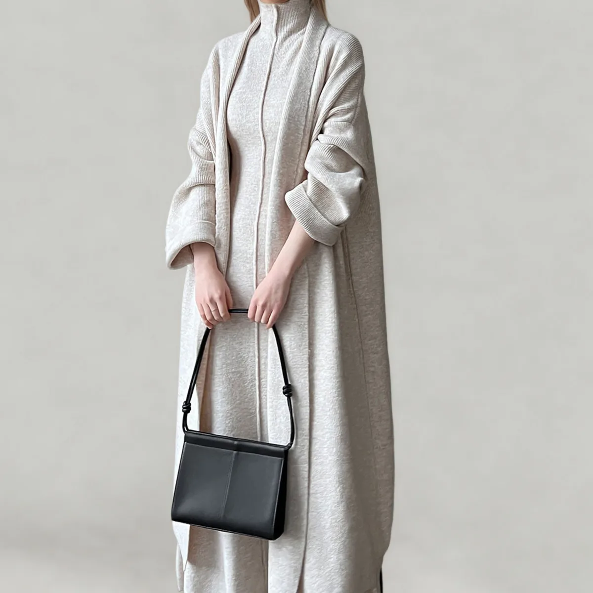 CiCi 2025 الخريف الشتاء فستان محبوك مجموعة قطعتين الزي البوليستر النايلون مكتب العمل حفلة ملابس يومية صالة أنيقة #5