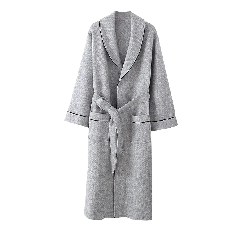 Robe térmico de algodão de ar de cor sólida simples masculino outono inverno roupão de algodão casais sauna roupas de casa quente e aconchegante camisola