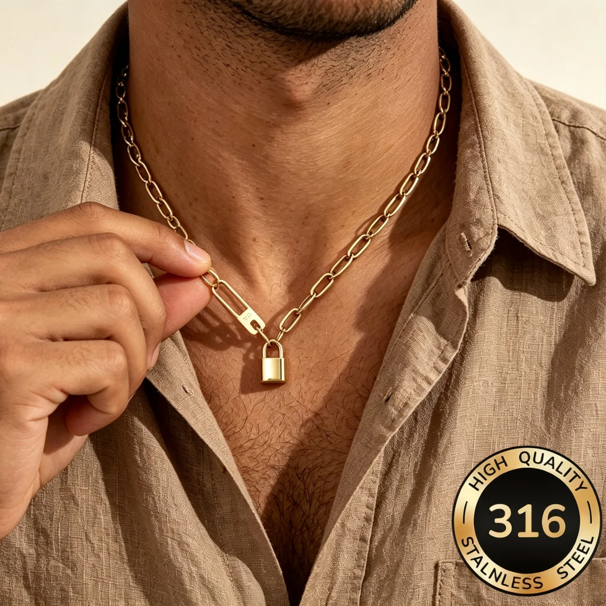 Punk 316L Stainless Steel Letter Love Lock Pendant Thick Link Chain Necklace for Female Male Fashion Exaggerated Style Jewelry