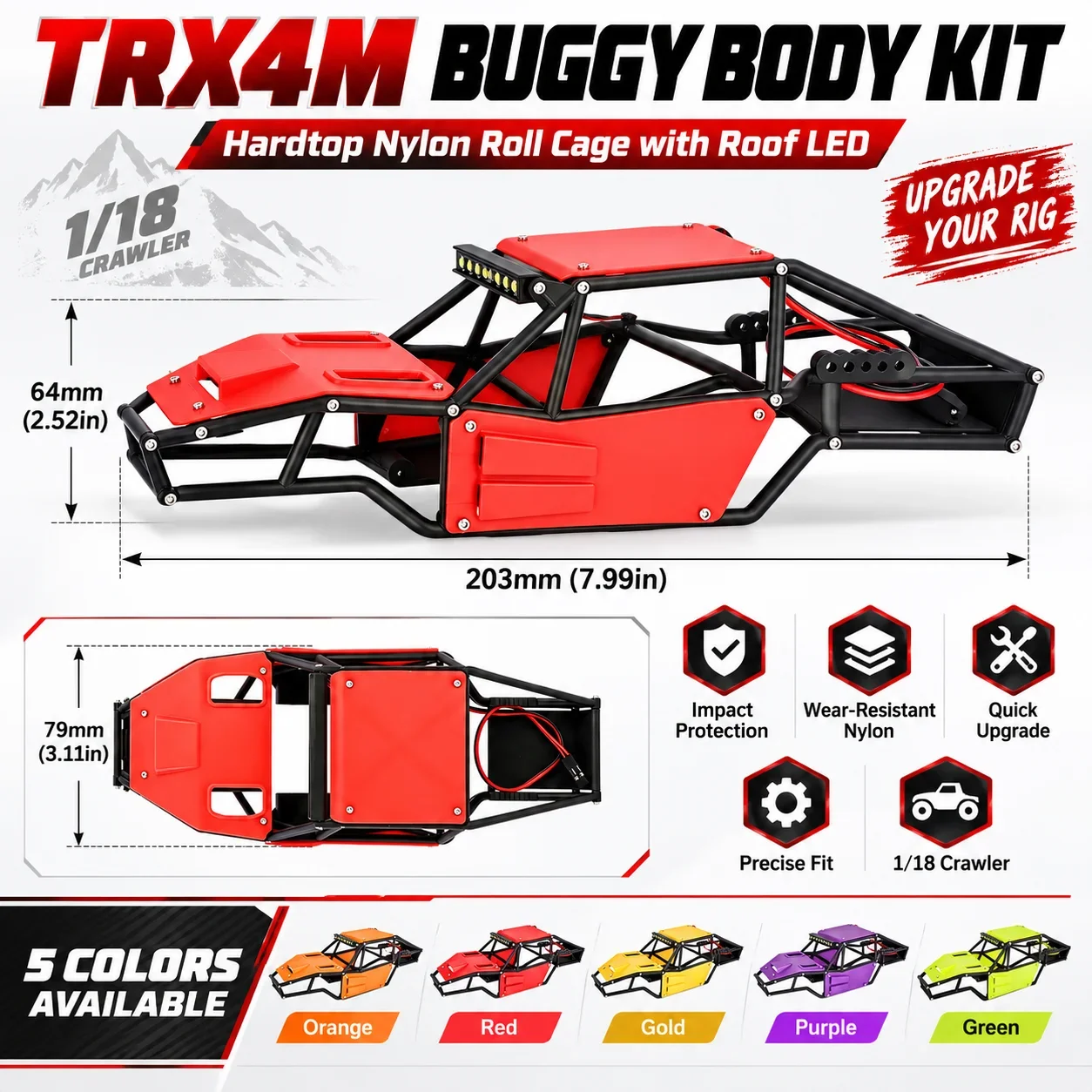 RC Car Rock Tarantula Nylon Buggy Body Shell Chassis Kit for 1/18 TRX4-M RC Crawler TRX4M Robust Construction Upgrade Accessorie