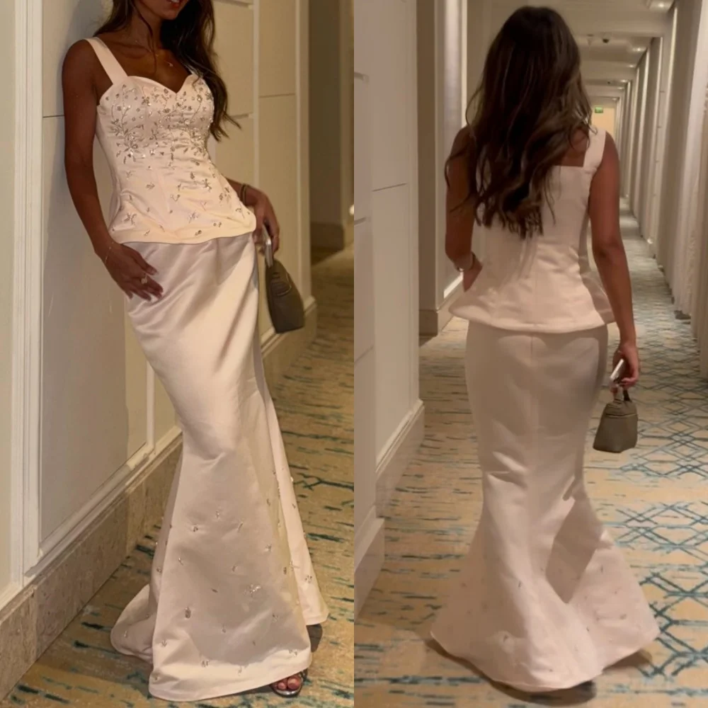 

Customized Classic Charmeuse Pleat Pattern Sequined Mermaid Spaghetti Strap Long Dresses Bespoke Occasion Evening Fashion