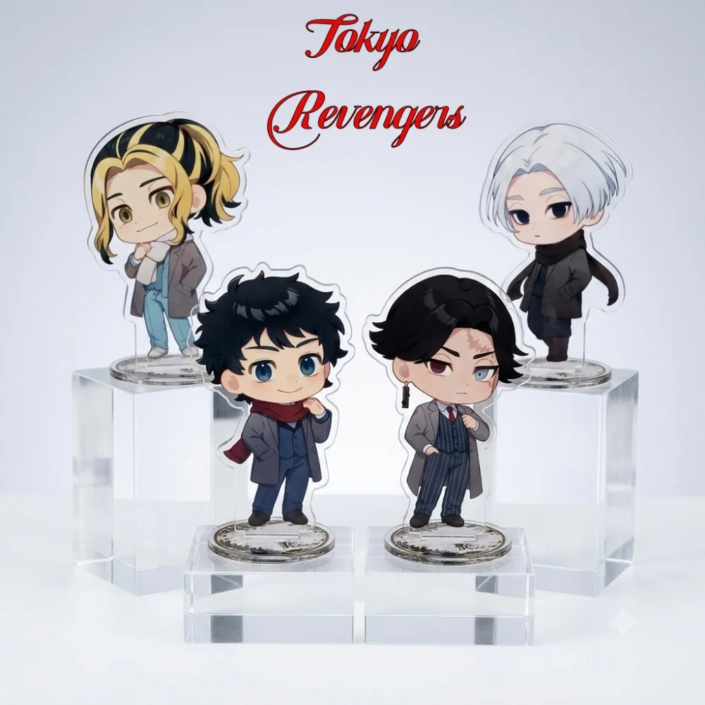 Anime Tokyo Revengers 10cm Acrylic Stand Figure Chibi Takemichi Mikey Sanzu Ran Rindo Model Desktop Decor Toy Fans Gift Keychain