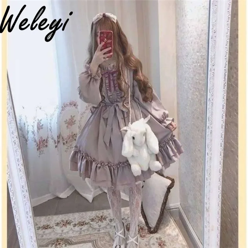 

Lolita Japanese Fashion Lavender Dresses 2024 Spring and Summer New Soft Girl Comfortable and Versatile Elegant Princess Kleider