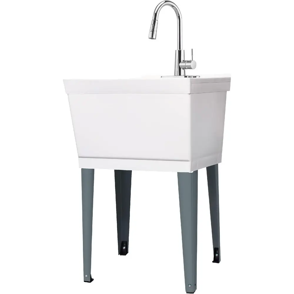 Chrome High Arc Utility Sink for Laundry, Ideal for Basement, Garage, and Workshop