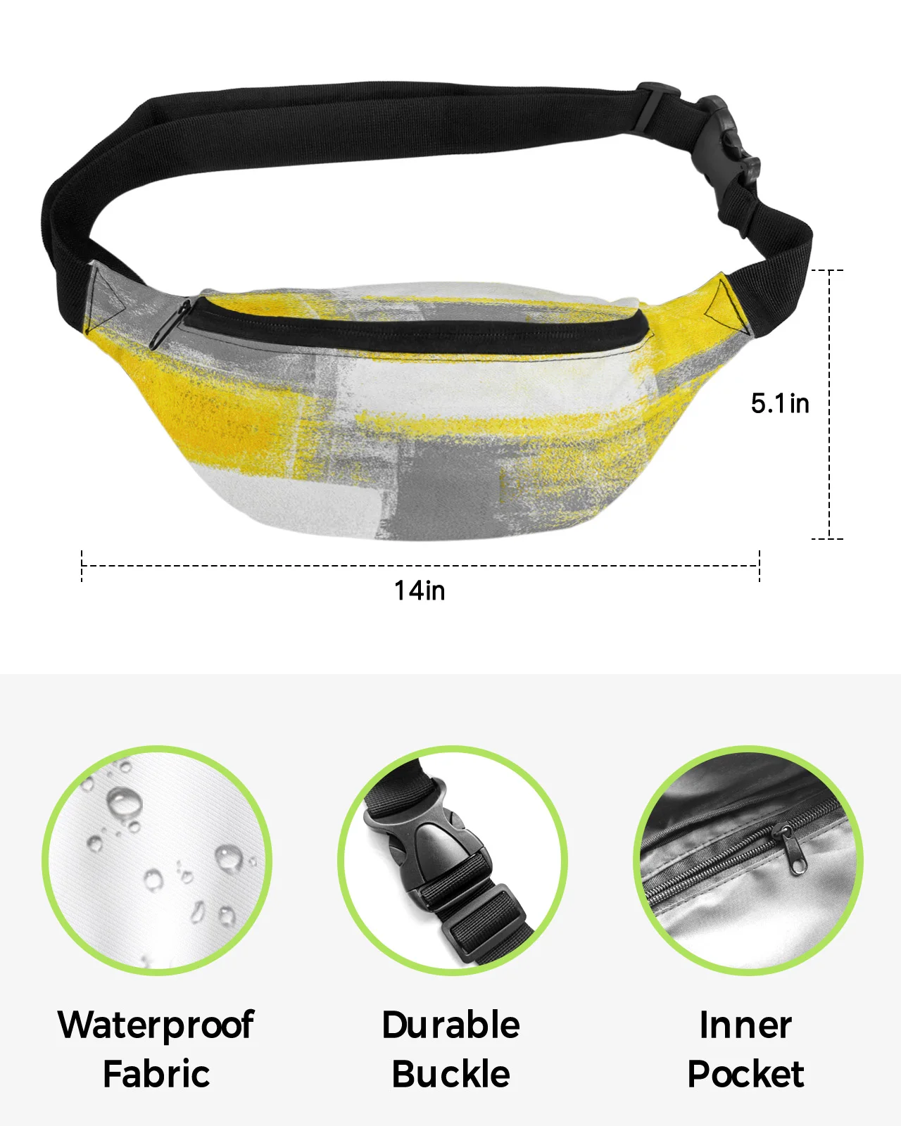 Oil Painting Abstract Geometric Yellow Gray Men Women Waist Bag Fanny Pack Belt Bag Wallet Pouch Waterproof Banana Hip Bags