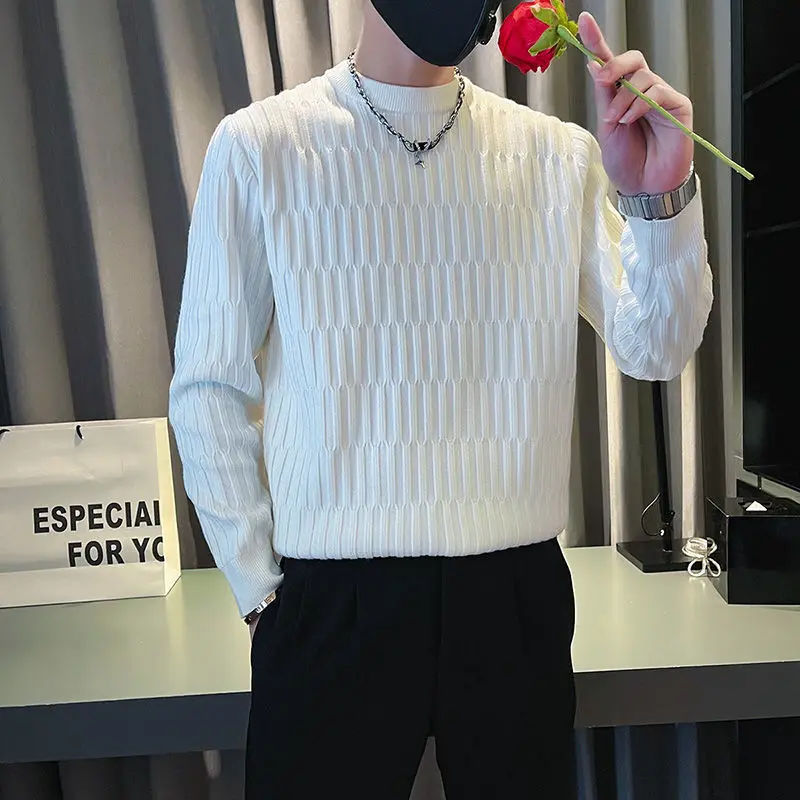 

2023 Spring New Light Luxury Fashion Sweater Men Long-sleeved Bottoming Shirt Comfortable Casual Knitted SweaterBoutiqueClothing