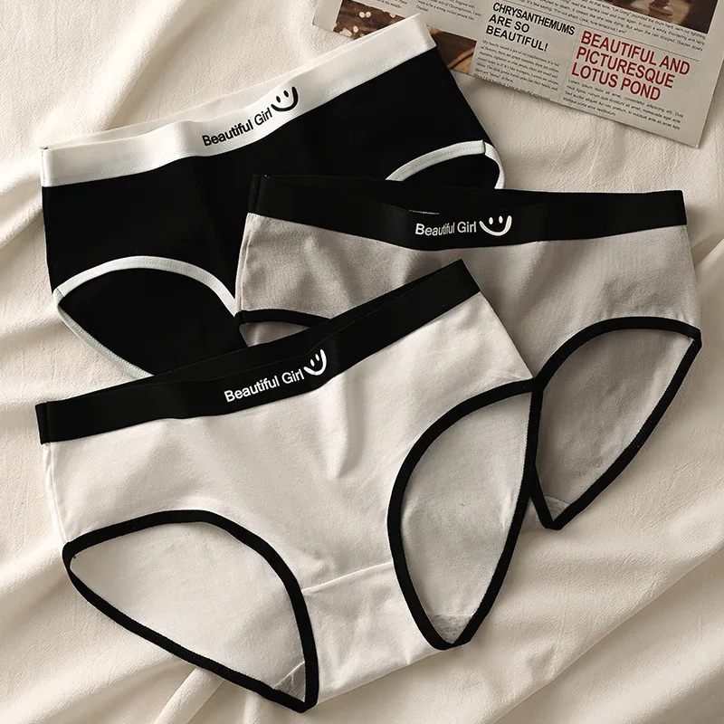 FINETOO, 3 uds., calzoncillos sin costuras para mujer, bragas sexis de retazos en blanco y negro, ropa íntima cómoda para estudiantes, M-XL