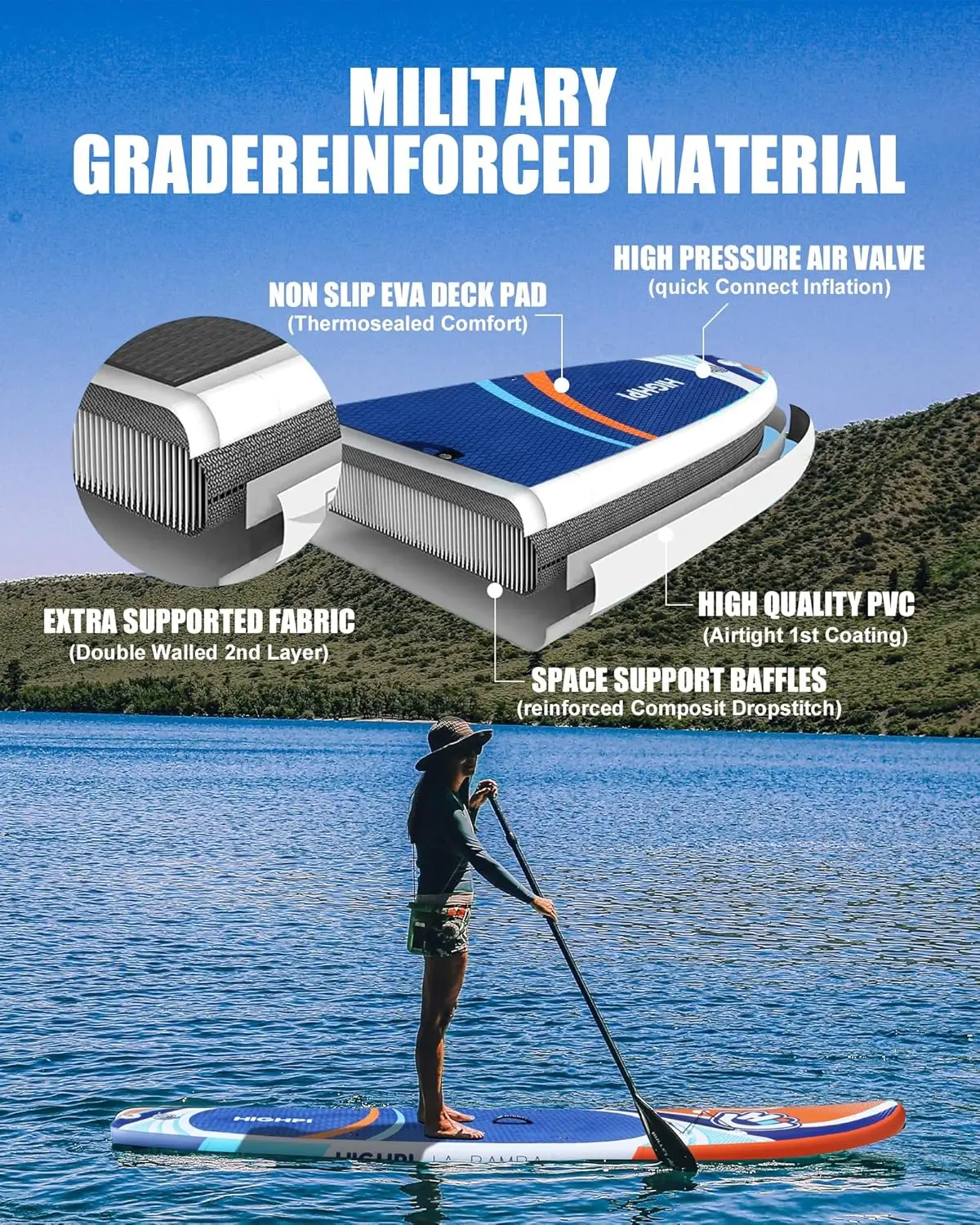 Inflatable Stand Up Paddle Board 11'x33''x6''W Premium SUP Accessories, Backpack, Wide Stance, Surf Control, Non-Slip Dec