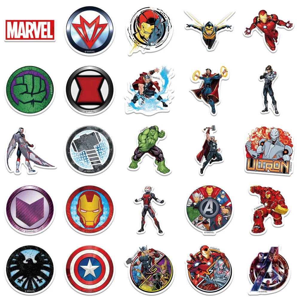 10/30/50PCS The Avengers Marvel Stickers Disney Cartoon Cool Graffiti Toy For Kids DIY Skateboard Laptop Car Waterproof Decals