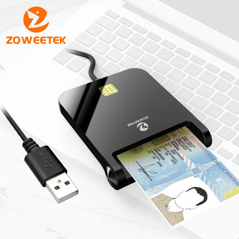 Hot Sale Zoweetek ID Card Reader for EMV Bank DNI CAC USB Chip Smart Card Reader