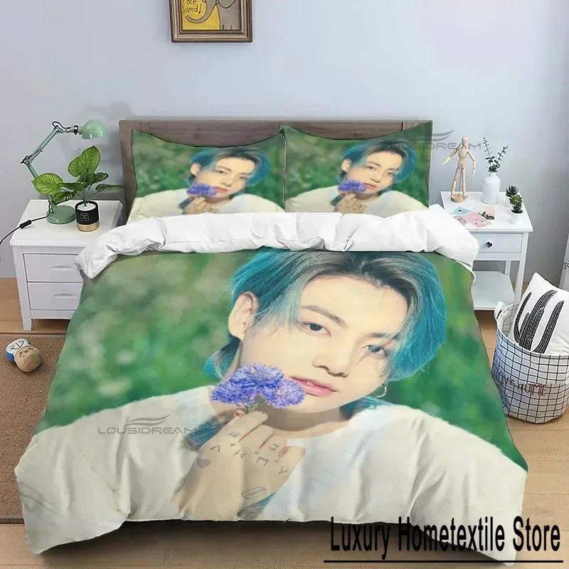 Korean Fashion Singer Group Kpop Jung Kook SUGA Jimin Bedding Set,Duvet Cover Bed Set Quilt Cover Pillowcase,King Queen Size