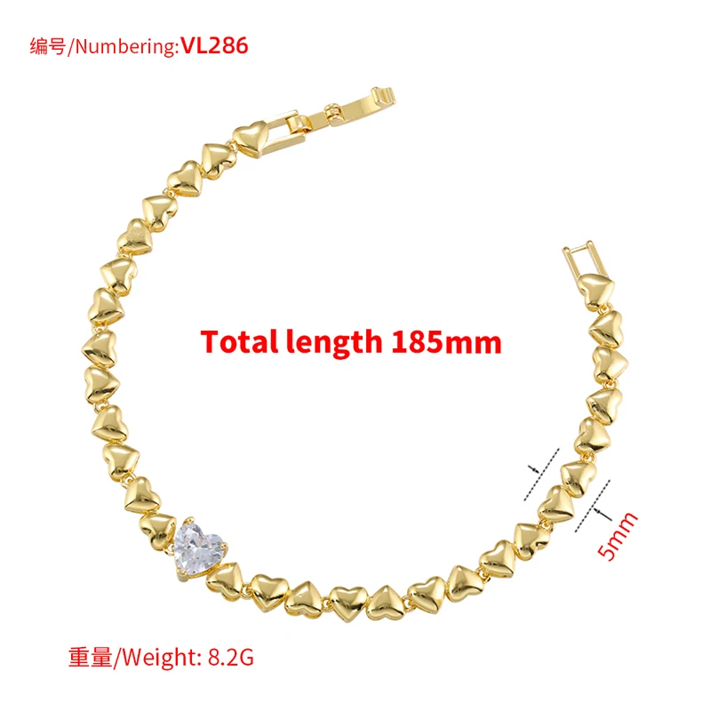 ZHUKOU heart jewelry sets Cubic zirconia heart connector bracelet for women Brass necklace fashion party Jewelry wholesale VE763