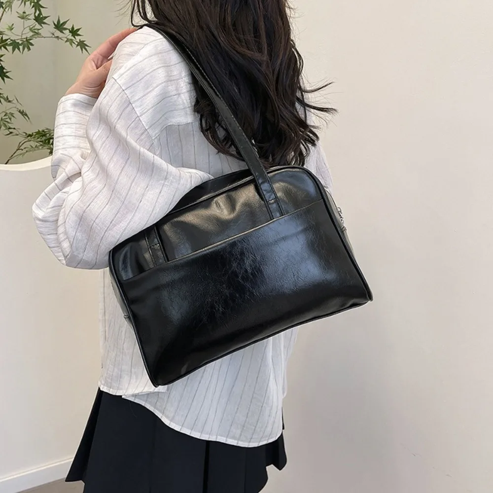 

Casual Korean Style Boston Shoulder Bag Large Capacity Solid Color Pu Leather Tote Bag Square Underarm Bag Women's Handbag Girls