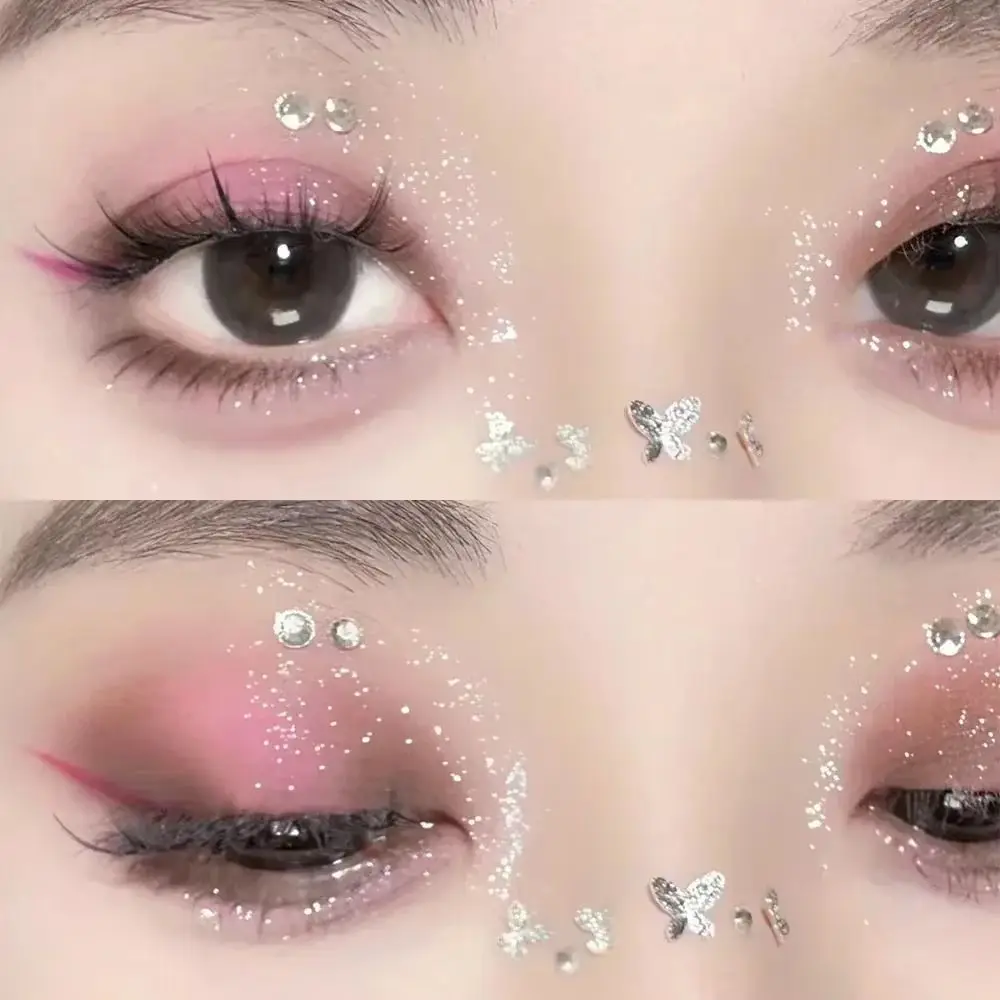 Nuove toppe per il trucco del viso con fiori a forma di farfalla, con paillettes glitterate, con perle adesive, strass decorativi, adesivi per donne e ragazze