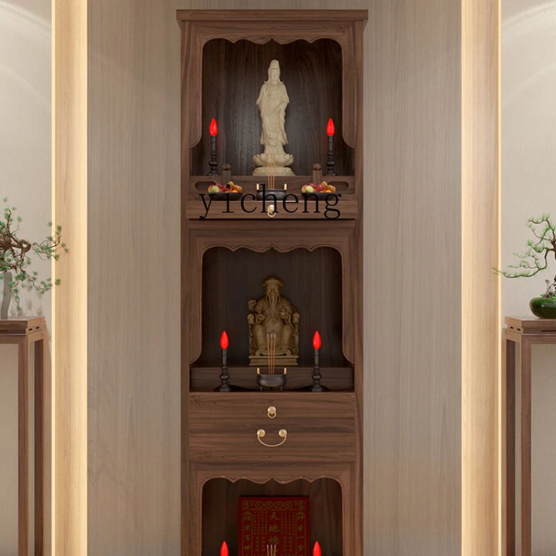 ZF solid wood three-layer shrine cabinet, Buddhist niche stand cabinet, offering table, household Bodhisattva offering cabinet