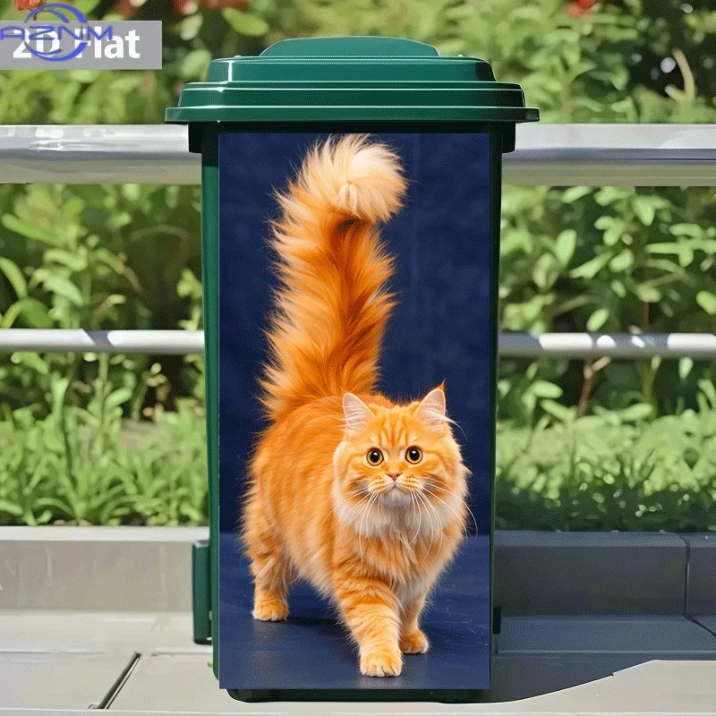 [2D Flat Printing]1pc Trash Can Sticker[Title Translated, Do Not Change] Golden-Tailed Cute Cat Walking Theme Design Wall Stic