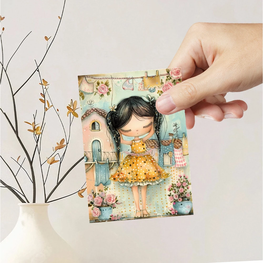32 cartes postales vintage illustrées, poupée mignonne, décoration de chambre intérieure, autocollants muraux, cartes de message, cartes de vœux, cartes commémoratives