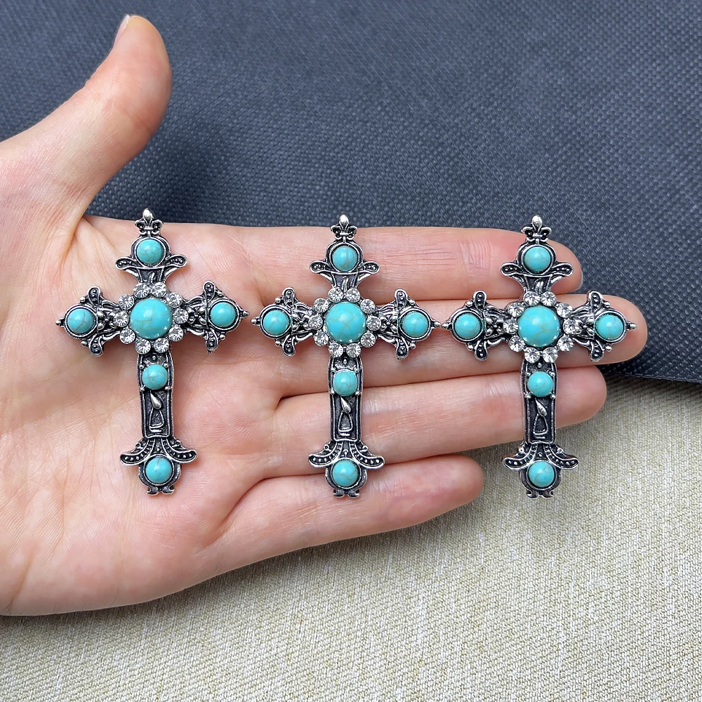 

2 шт., кулон с крестом, богемное бирюзовое ожерелье, кулон, ювелирные аксессуары из сплава «сделай сам»