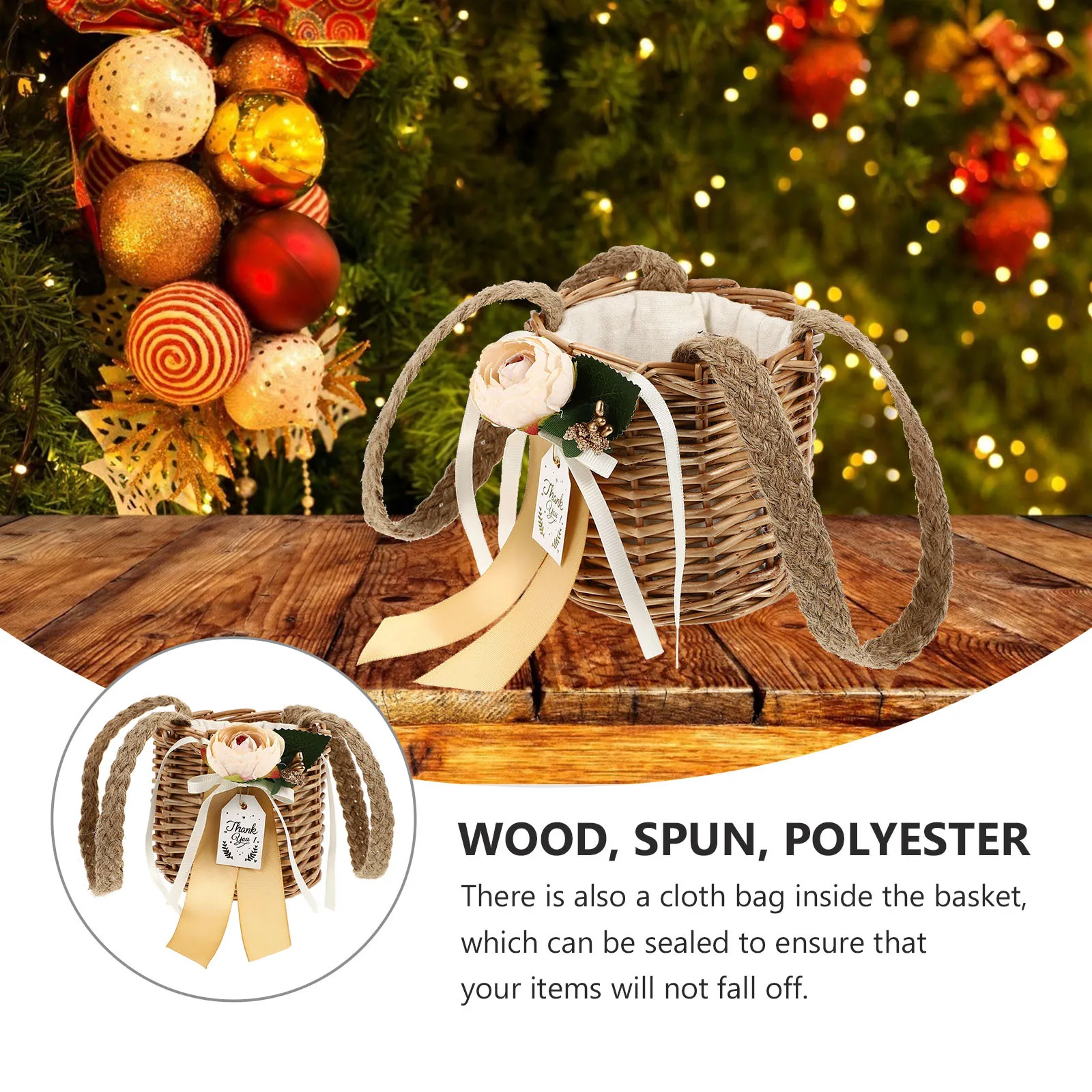 

1pc Woven Gift Basket Mini Storage Basket For Wedding Party Holiday Gift Packing Organizer With Cloth Bag Inside