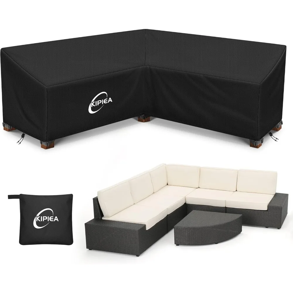 

Kipiea Patio V-Shaped Sectional Sofa Cover, 420D Heavy-Duty Oxford Fabric Outdoor Sectional Cover with 6 Windproof Buckles, Anti