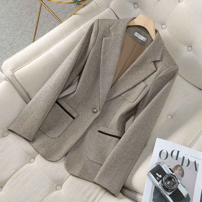 ZJYT Autumn 2024 Fashion Women\'s Woolen Jacket Female Turn Down Collar Winter Coats Outerwears Elegant Lady All Matched Blazers