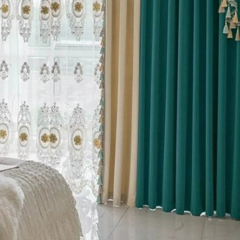 

American Vintage Green Shading Luxury Bedroom Living Room velvet cloth blackout curtain tulle valance drape C2170