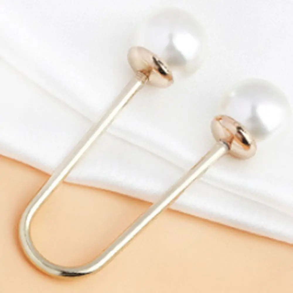 Elegant U-shaped Double Head Brooch Women Shawl Jeans Waistline Fixing Buttons Screw On Pearls Buckle Clothing Decor Accessories