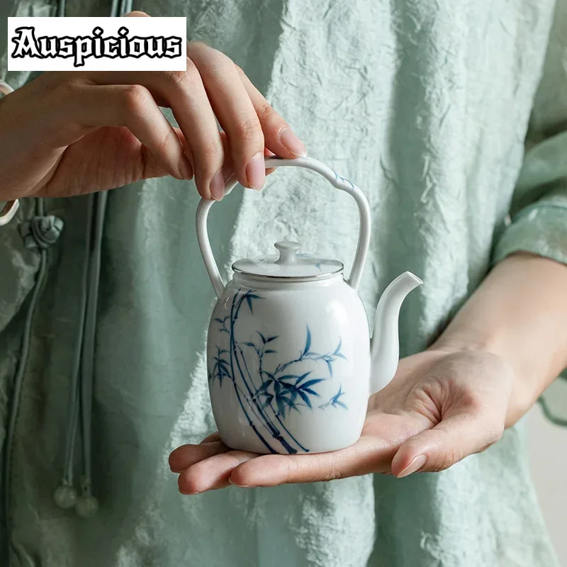 

160ml Pure Handpainted Green Bamboo Lifting Beam Pot Elegant Tracing Silver Pot Tea Maker Asiatic Apple Kettle Teaset Craft Gift