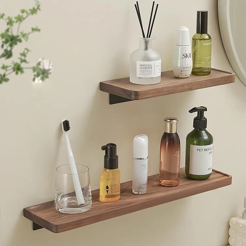 

Полка для ванной комнаты, держатель для хранения, вешалка для полотенец из орехового дерева, черная латунная квадратная полка для душа, держатель для шампуня, аксессуары для ванной комнаты