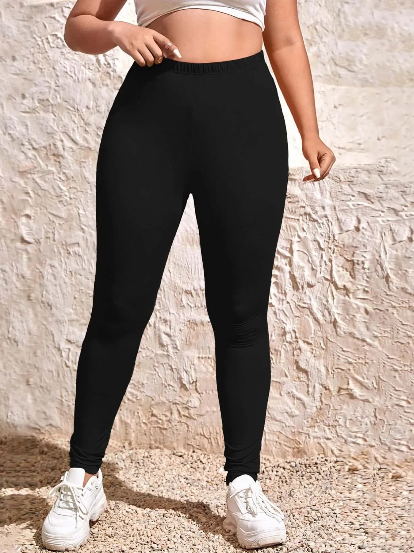 Women\'s Plus-size Casual High-waist Stretch Leggings Solid Color Tight Leggings Go with Commuter Skinny Slim Leggings