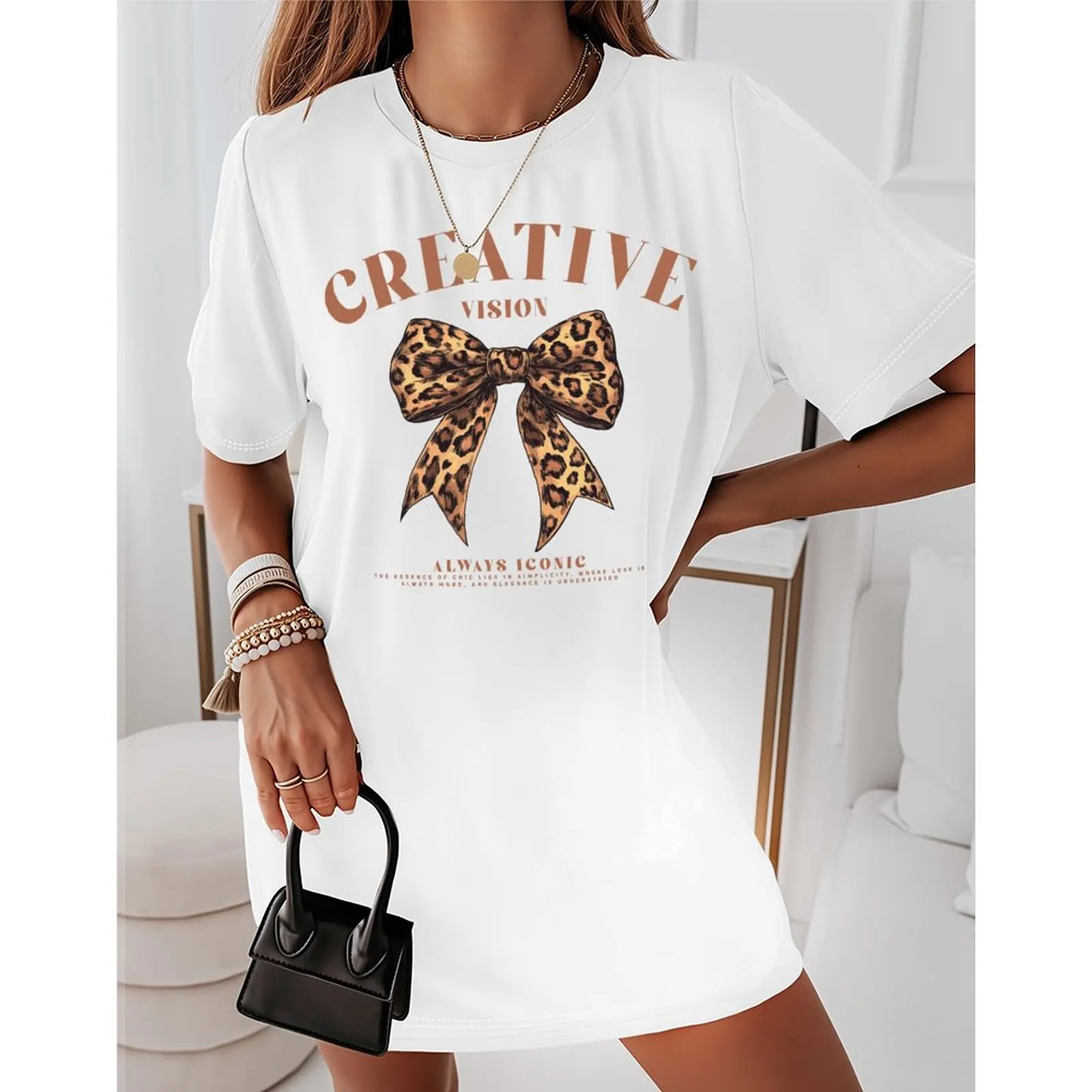 

2025 Summer Tops For Woman Sexy O Neck T Shirt Basic Bow Print Short Sleeve T-Shirts Oversized Casual Streetwear Y2k Clothes