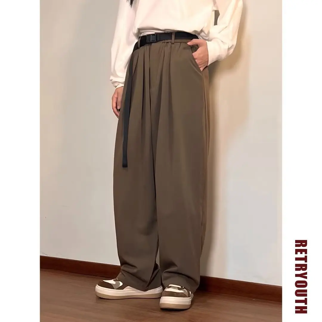 New  Style Retro Solid Color Straight Leg Sagging Trousers Men's and Women's Fashion Line Loose Wide Leg Casual Pants