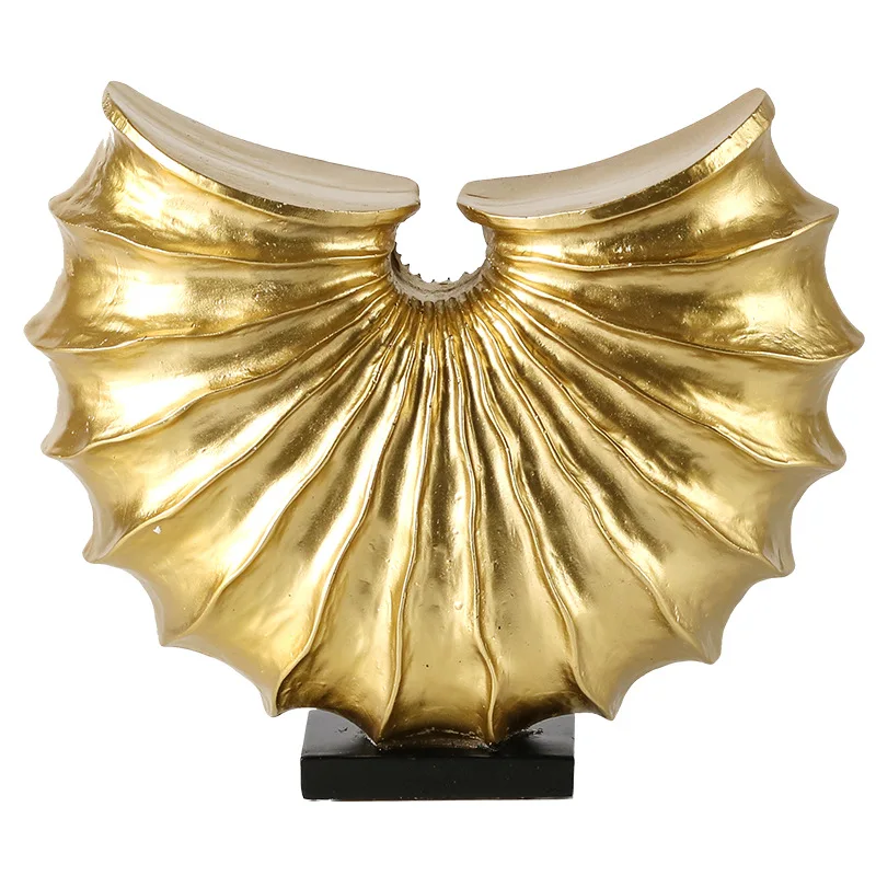 Resin Handicraft Golden Conch Sea Shell Fold Abstract Clam Sculpture Decorative Figurines Home Decoration Accessories