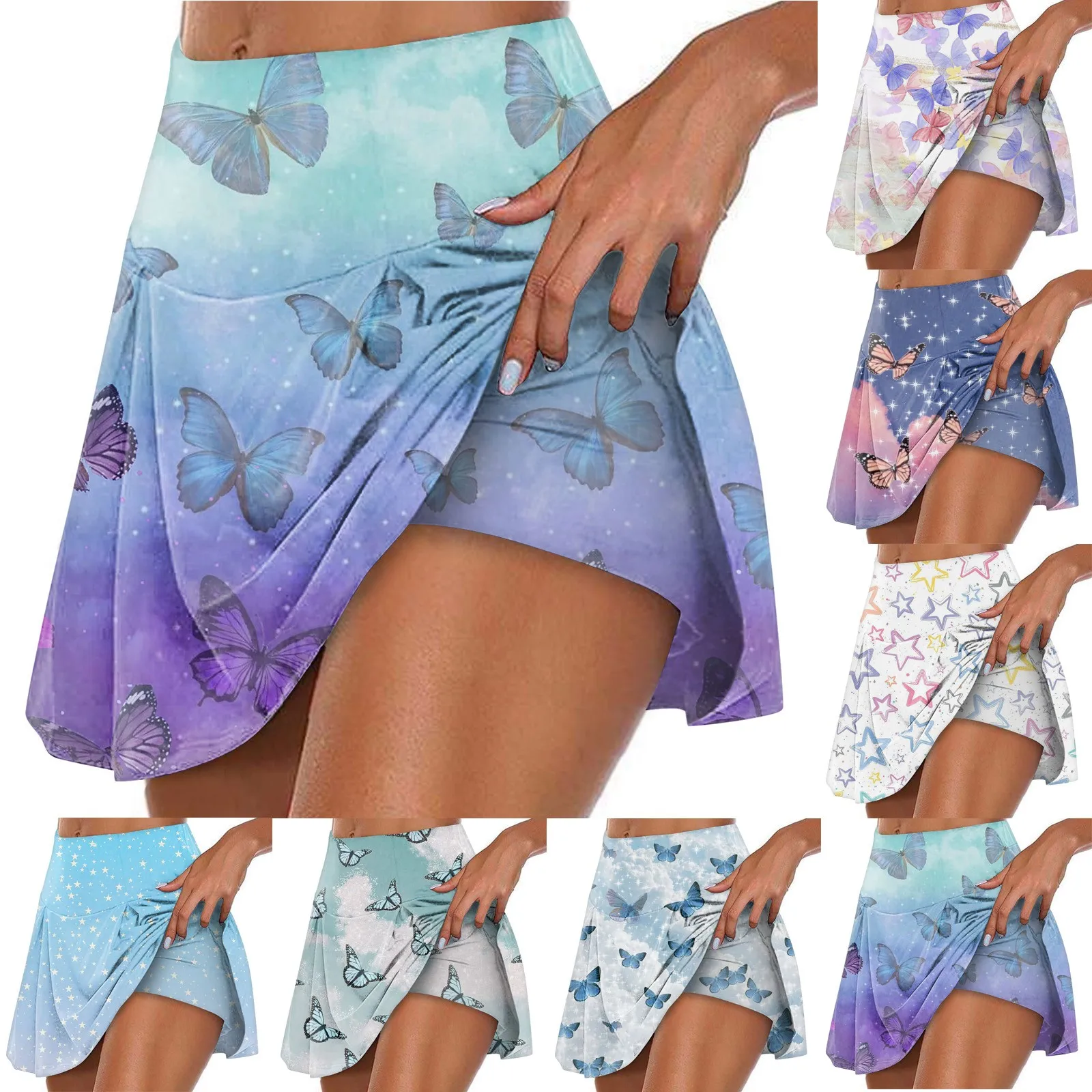 2024 Ladies Sportswear High Waisted Tennis Skirts Pleated Floral Printed Sports Fitness Skirts For Women With Pockets Shorts