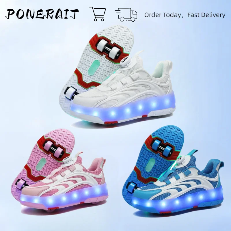 

Luminous Breathable Mesh Shoes Four-Wheel Skates For Boys And Girls, Children's Swivel Buckle Deformation Wheel Shoes