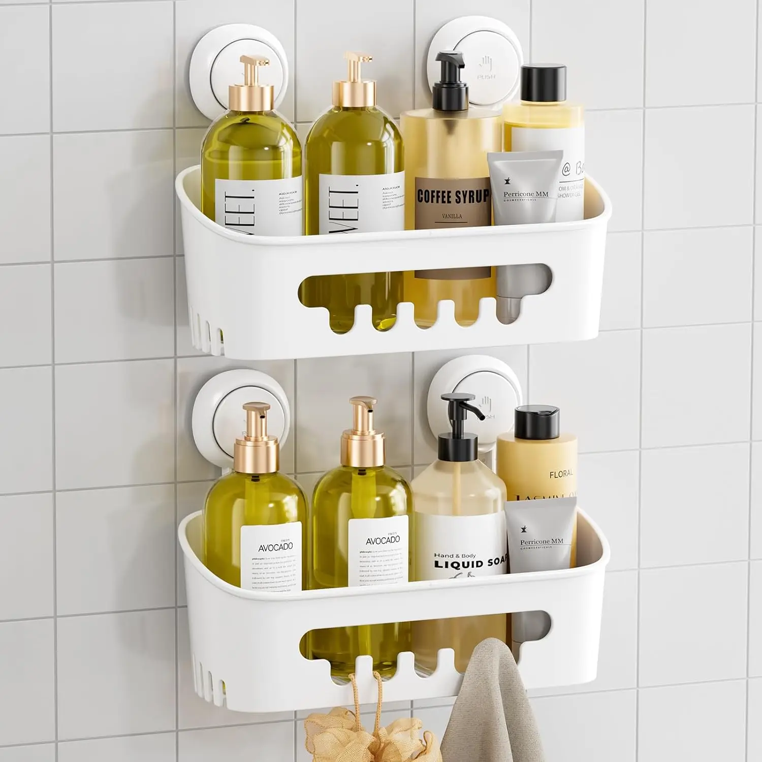 

Shower Caddy Suction Cup 2 Pack Heavy Duty Modern Eco-Friendly Removable Shelves Waterproof Plastic Storage Bathroom Organizer