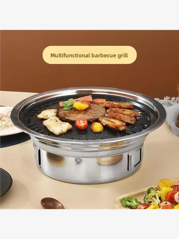 round Outdoor Stainl Steel Charcoal BBQ ill el Home Commercial Use Barbecue Pit Skewer Sti ill Pan Handheld