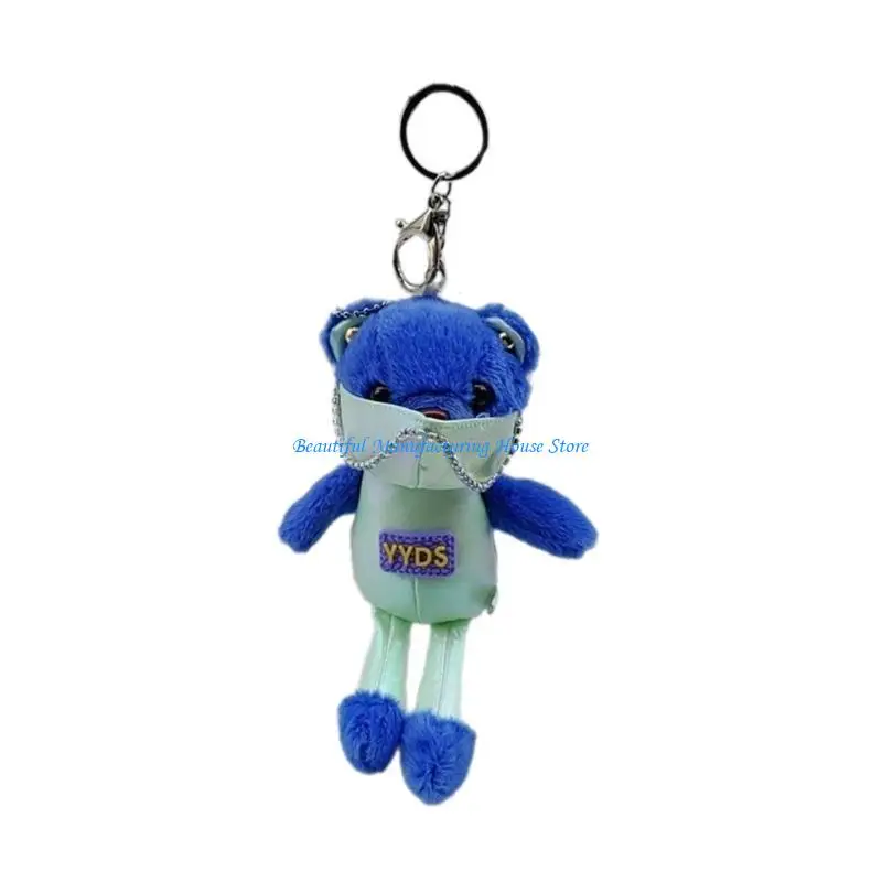 

E56A Fashionable Masked Bear Doll Bag Charm Keychain Pendant for Animal Enthusiasts