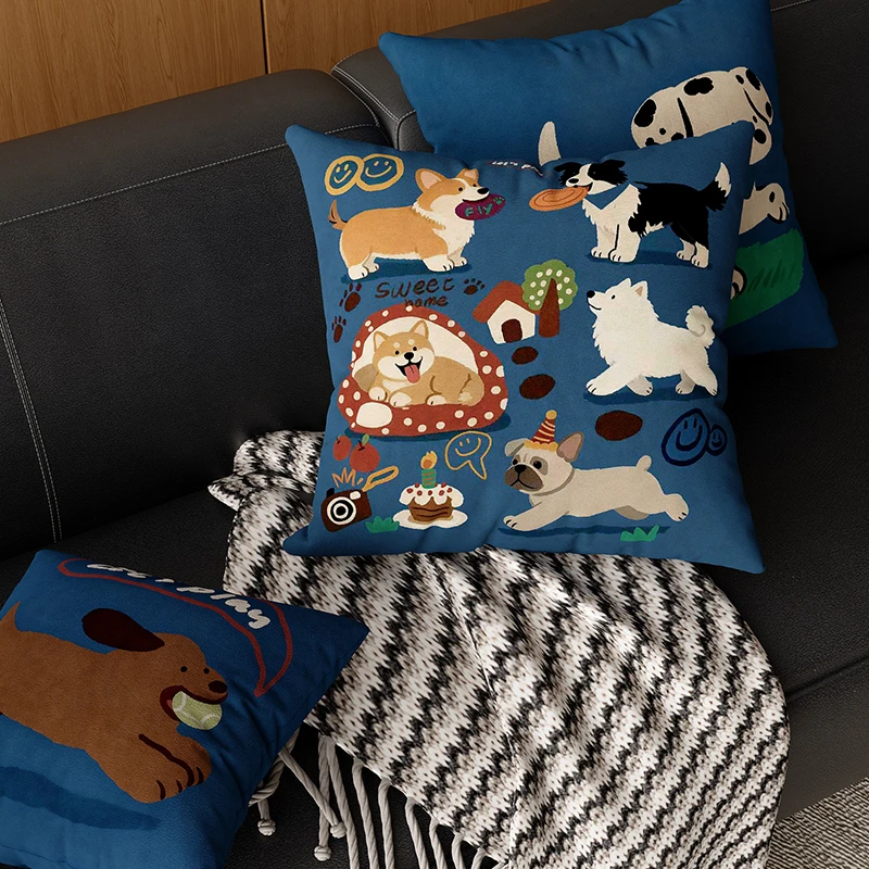 Retro Sausage Dog Pillow Bedroom Sofa Cushion Office Chair Back Removable Cartoon Pillow Home Decorative Square Polyester Fill