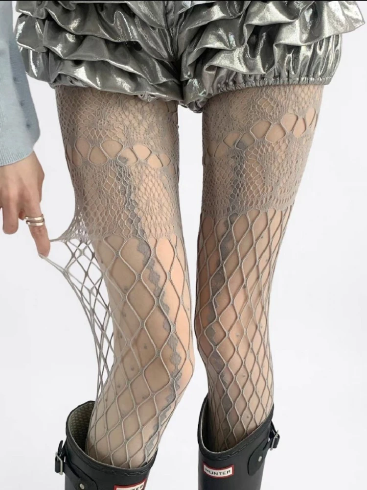 白い靴下の女性の春/夏甘いロリータ JK タイツ薄いメッシュカットアウト網タイツレトロスタイルレースジャカードストッキング